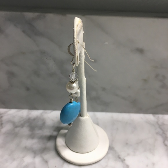 Turquoise, Pearl and Swarovski Crystal Earrings - Picture 5 of 6